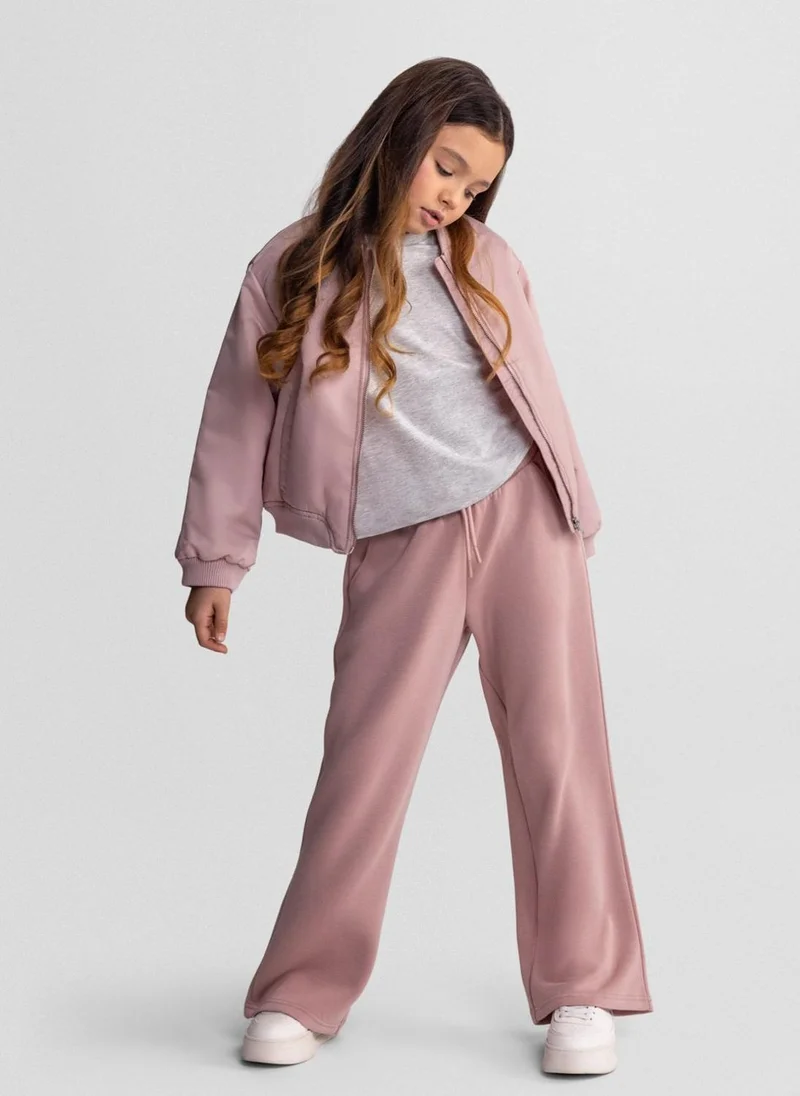 مينوتي Girls wide leg joggers pink elastic waistband